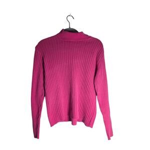 Women's Large Stephanie Andrews Turtle Neck Cotton Pink Ribbed Preppy Layering
